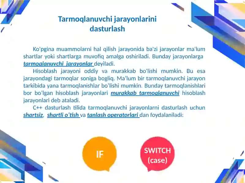 С++ dasturlash tilida tarmoqlanuvchi algoritmlar 2