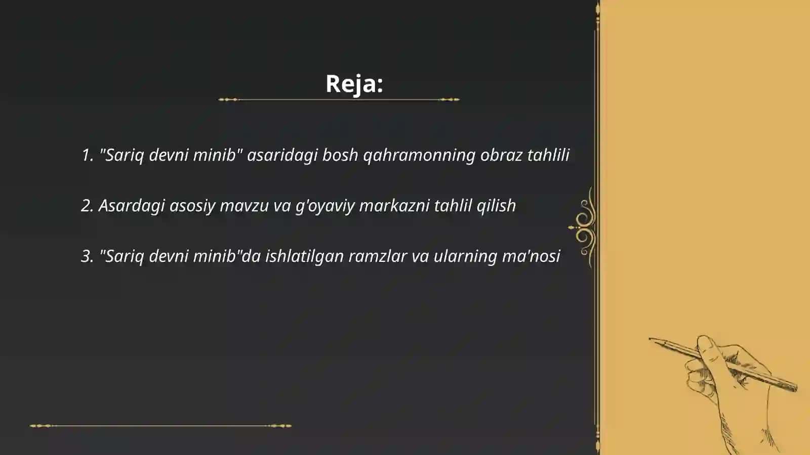 Sariq devni minib asari asosida mustaqil ish 2