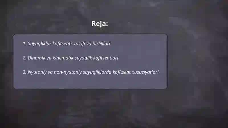 Suyuqliklar kofitsenti 2