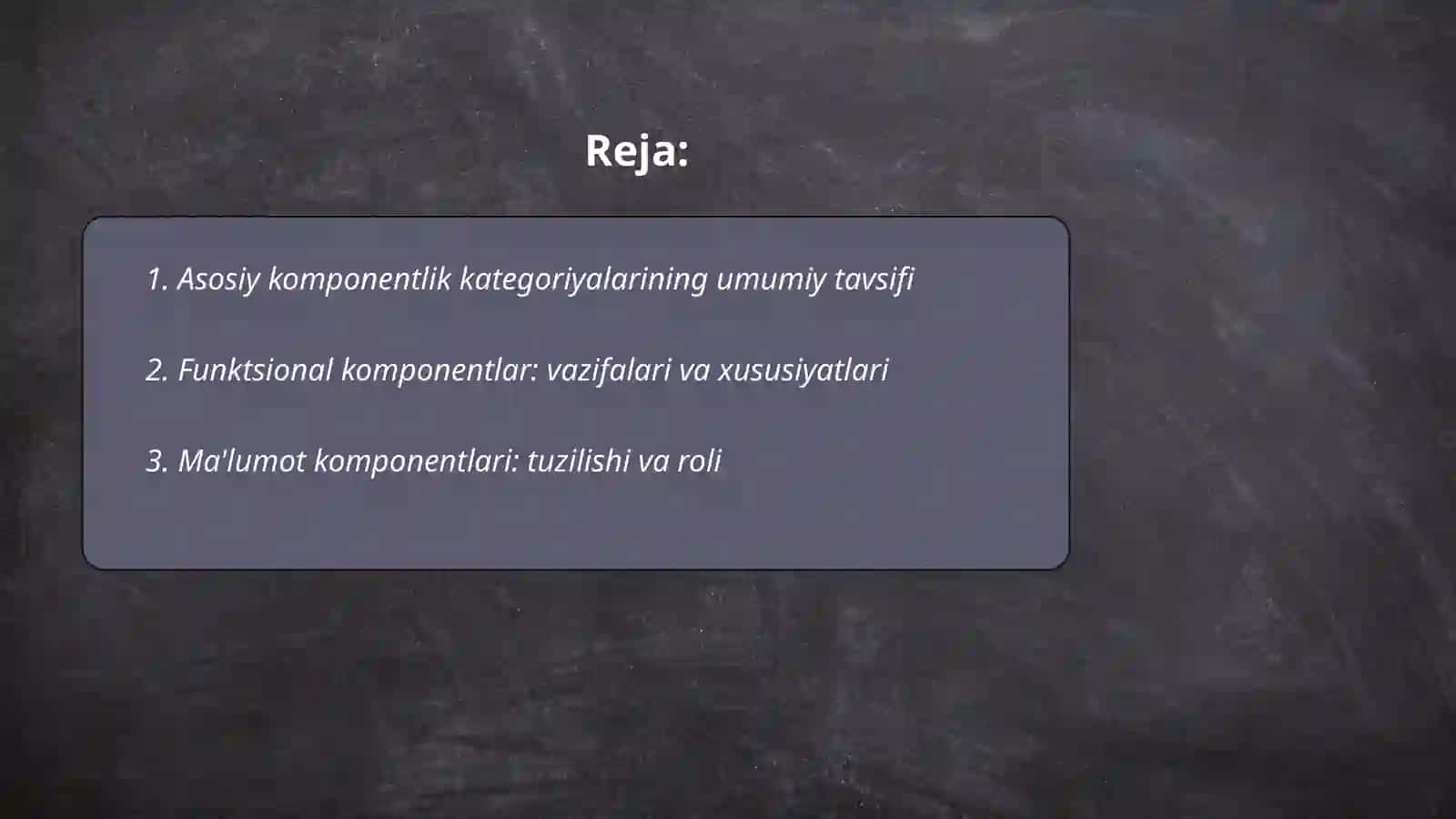Asosiy komponentlik kategoriyalarning tavsifi 2