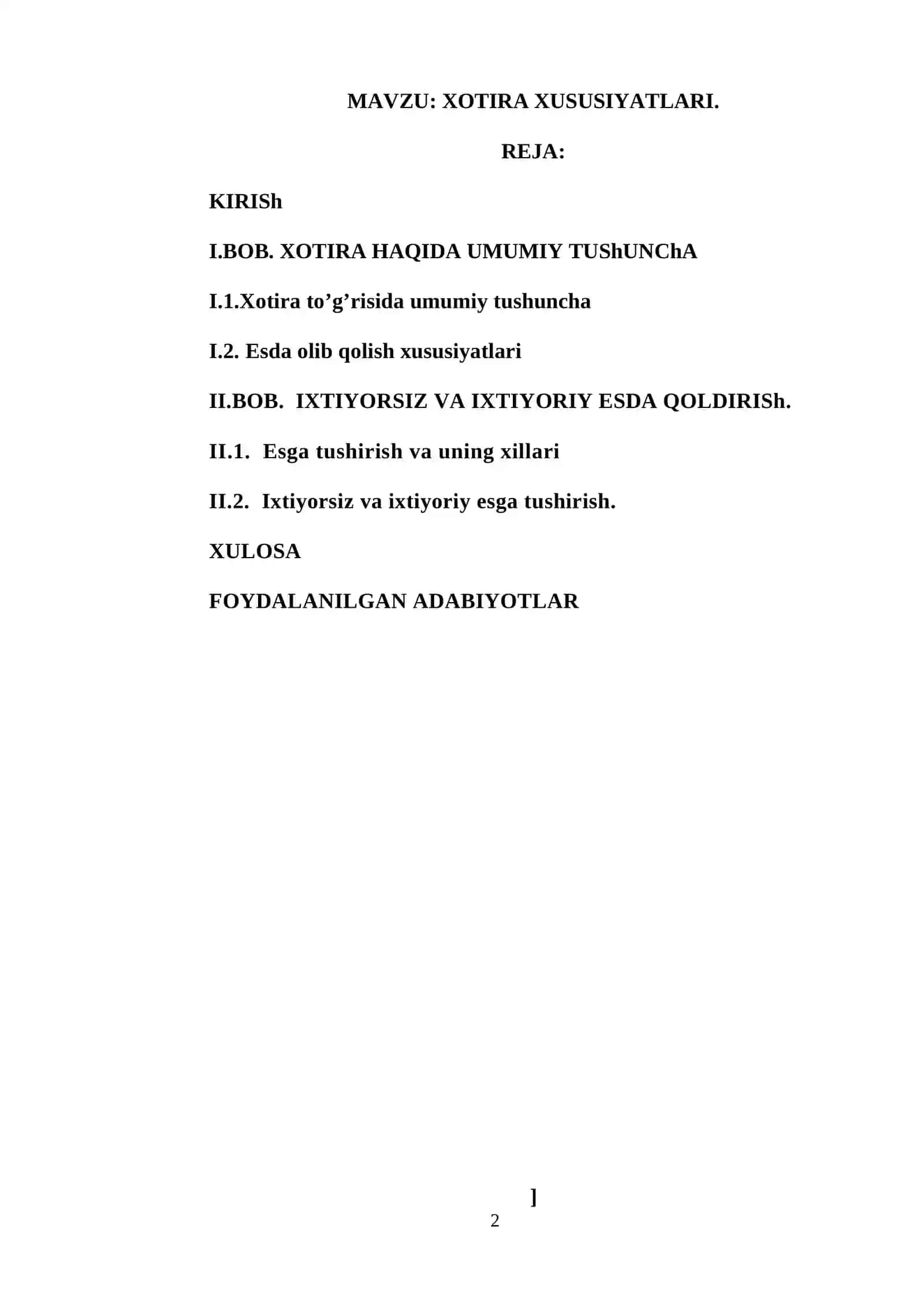 XOTIRA XUSUSIYATLARI 2
