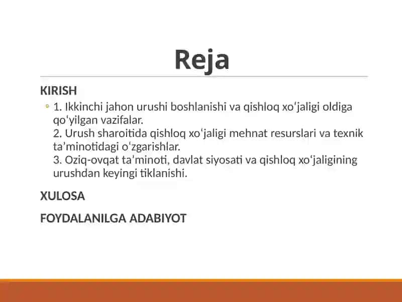 Ikkinchi Jahon Urushi Davrida Qishloqxoʻjaligi 2