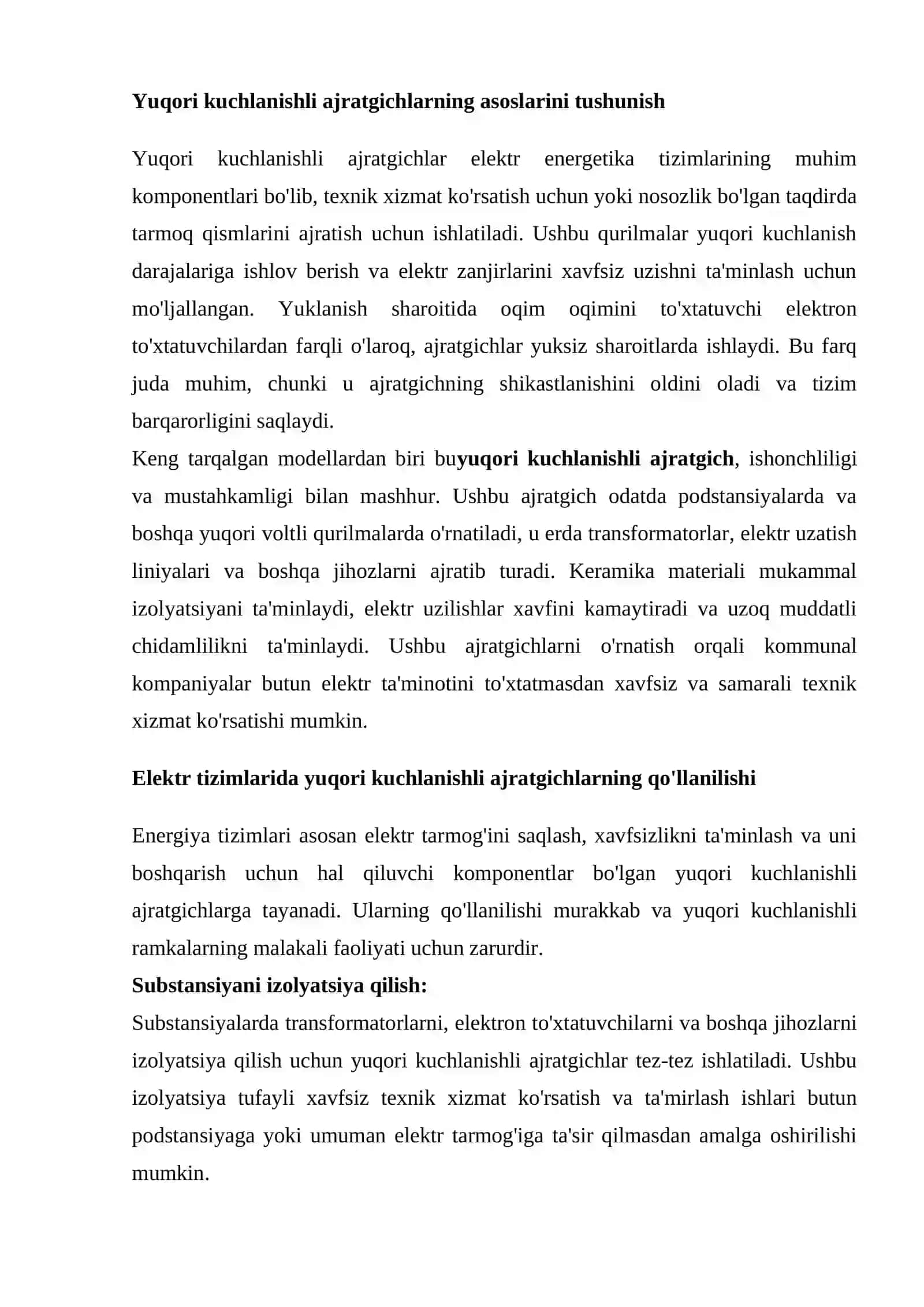 Yuqori kuchli ajratgichlar 2