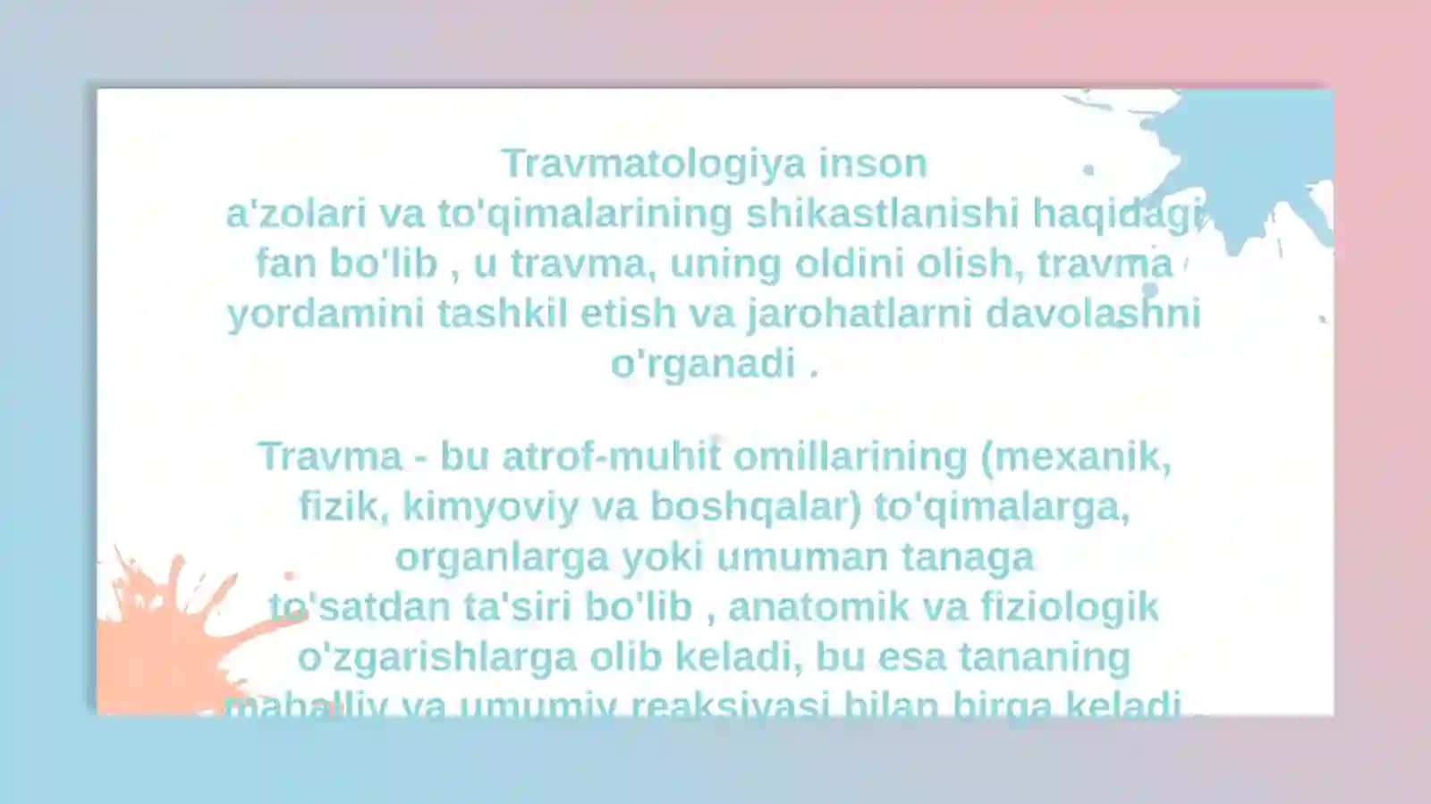 Travmatologiya Inson A'zolari va To'qimalari 2