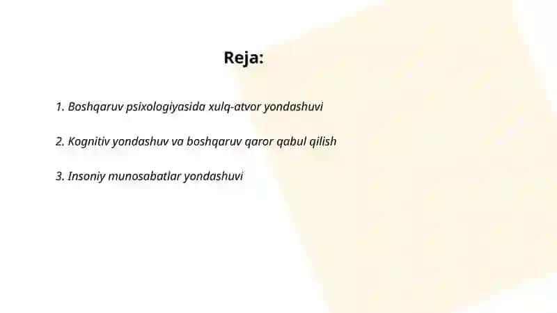 Boshqaruv psixologiyasi fanining yondashuvlari 2
