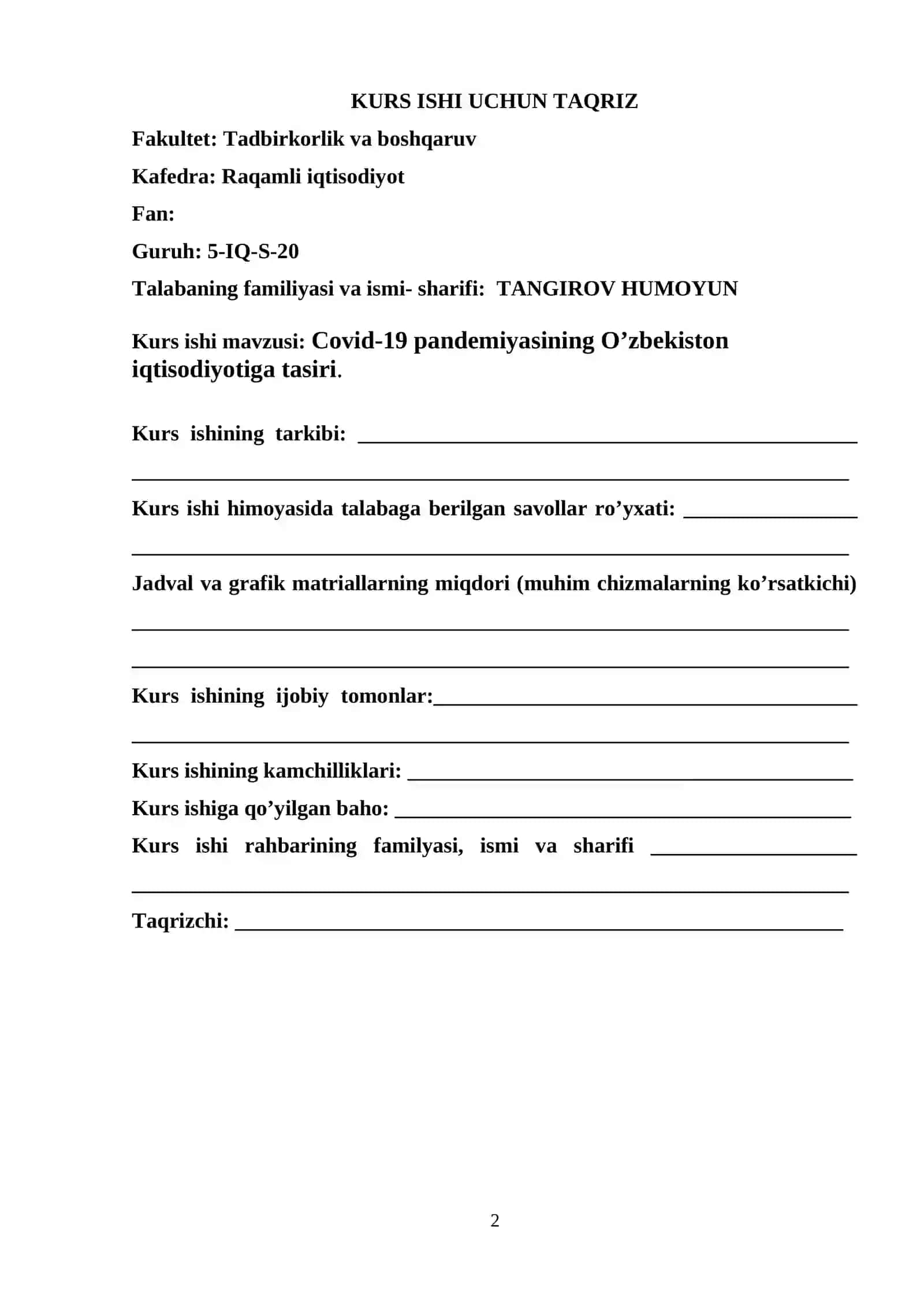 Covid-19 pandemiyasining O’zbekiston iqtisodiyotiga tasiri 2