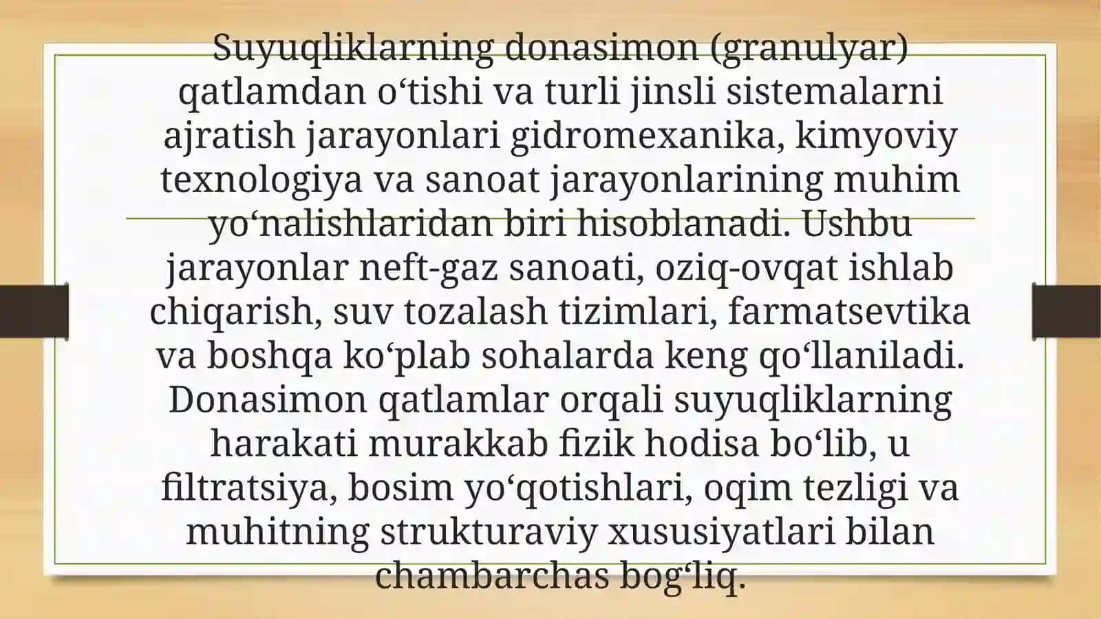 Suyuqliklarning donasimon qatlamdan o'tishi 2