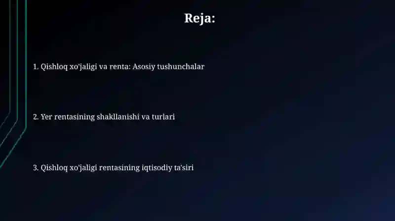 Qishloq xo'jaligi va renta 2