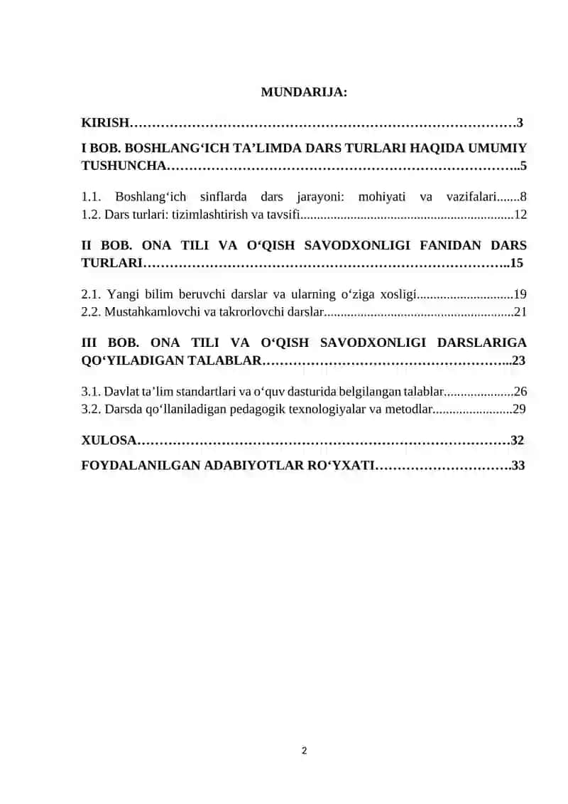 ONA TILI VA OQISH SAVODXONLIGI FANIDAN DARS TURLARI 2