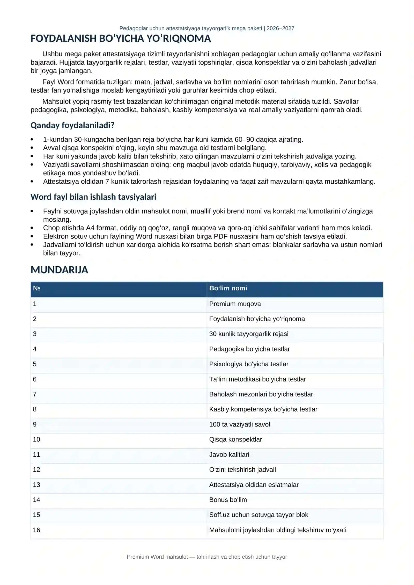ATTESTATSIYAGA TAYYORGARLIK MEGA PAKETI 2