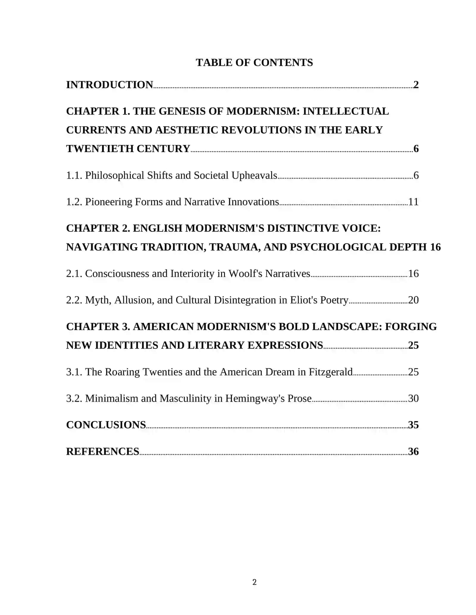 MODERNISM: ENGLISH AND AMERICAN WRITERS 2