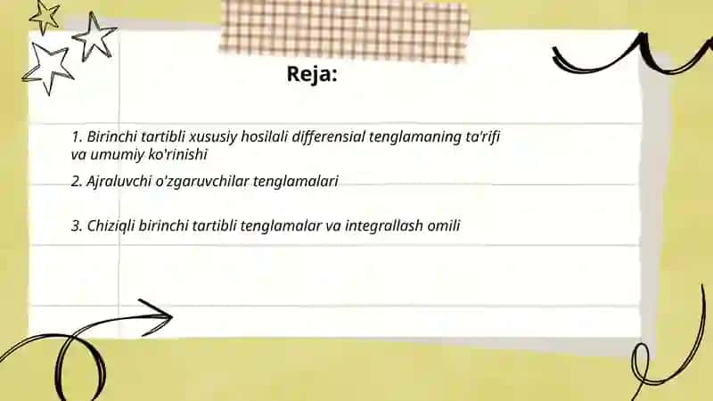 Xususiy hosilali birinchi tartibli differensial tenglamalar 2