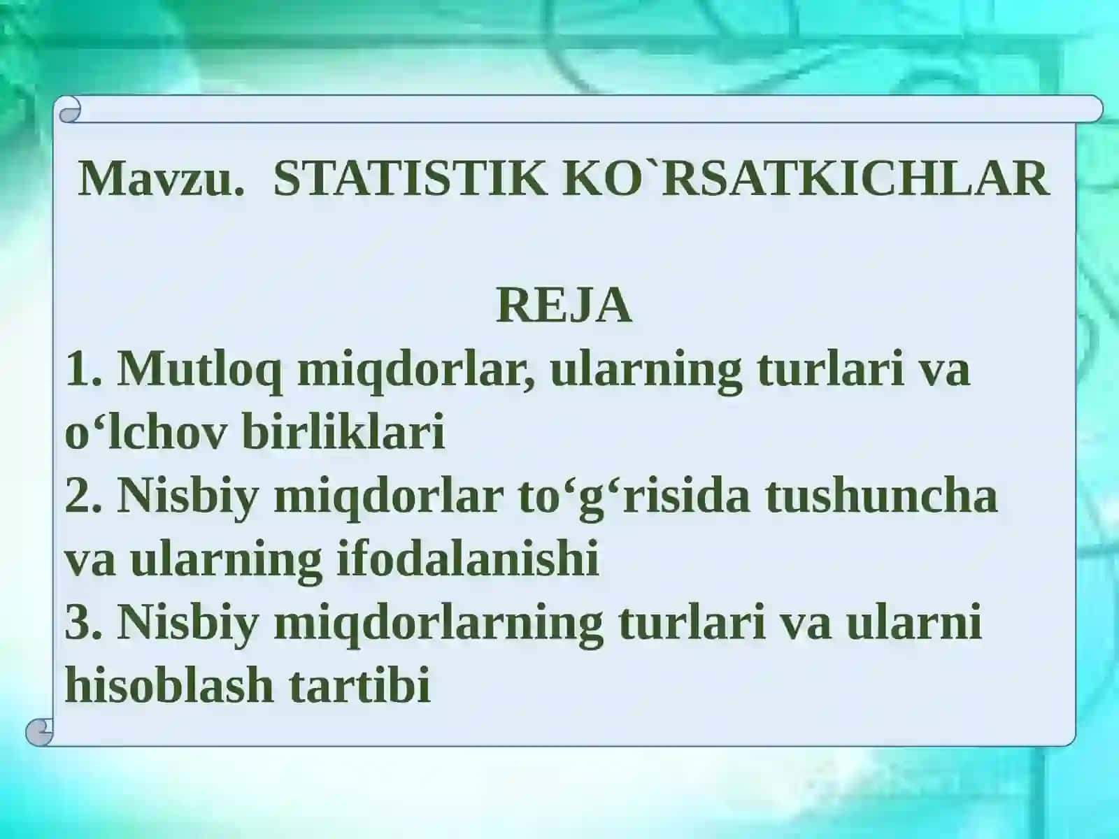 STATISTIK KO‘RSATKICHLAR 2