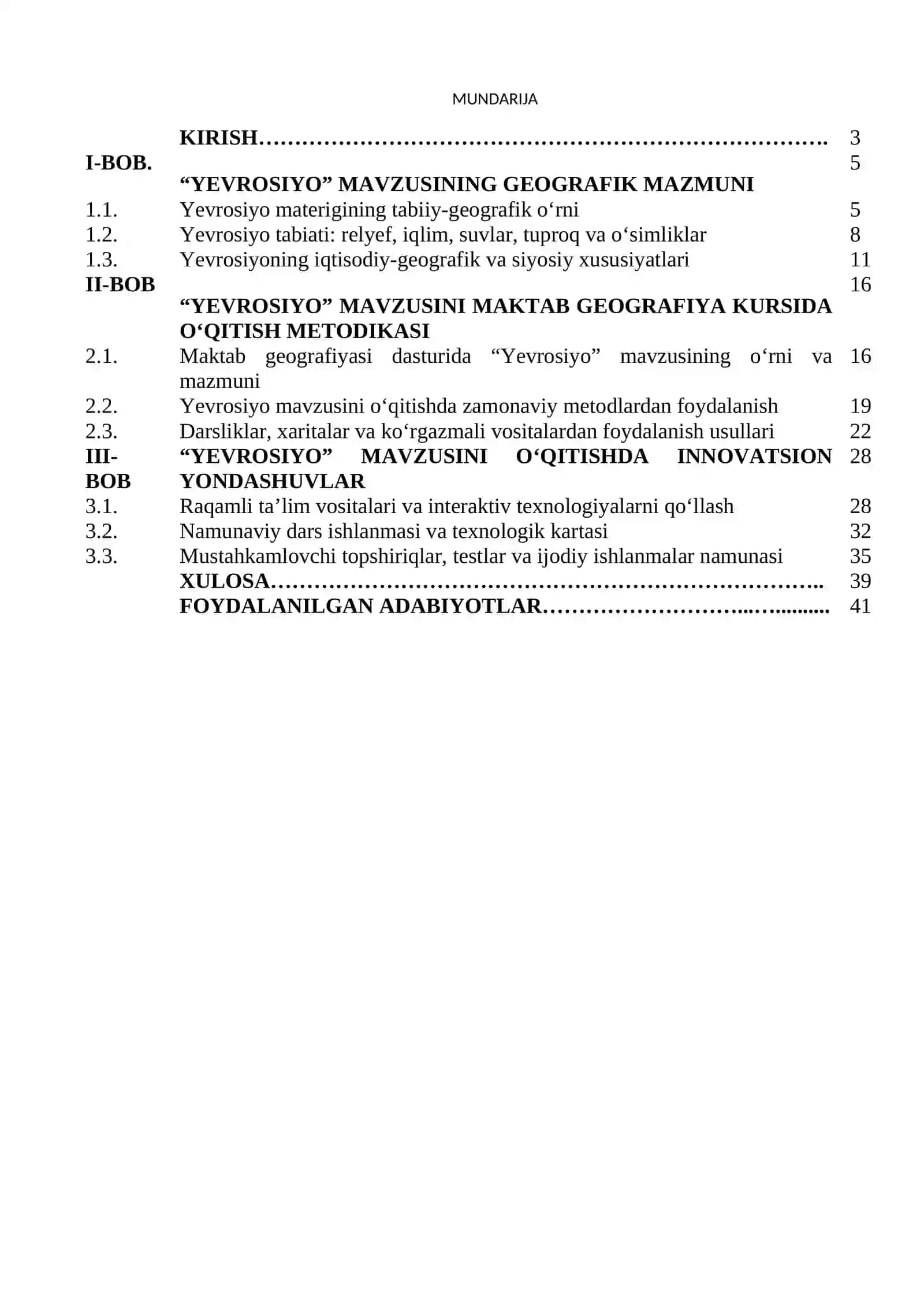 Materiklar va okeanlar geografiyasi kursida “Yevrosiyo” mavzusini o’rganish metodikasi 2