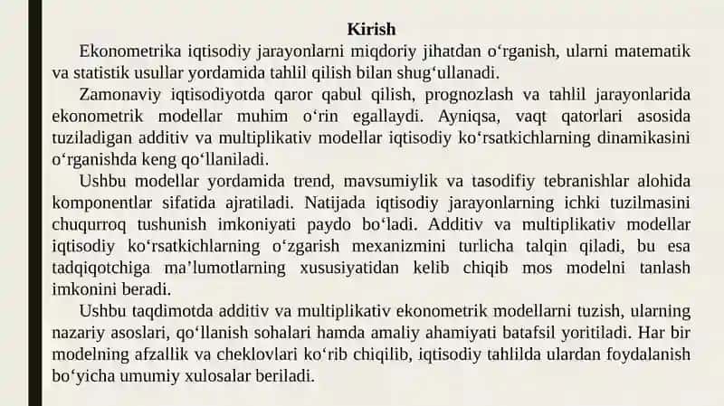 Additiv va multiplikativ ekonometrik modellarni tuzish 2