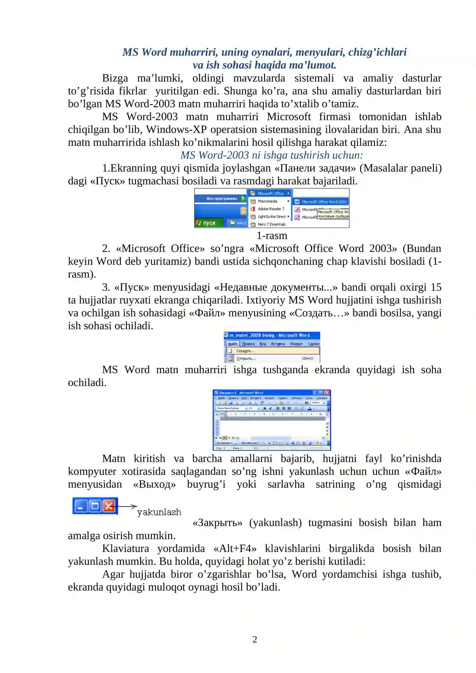 MS Word-2003 matn muharriri 2
