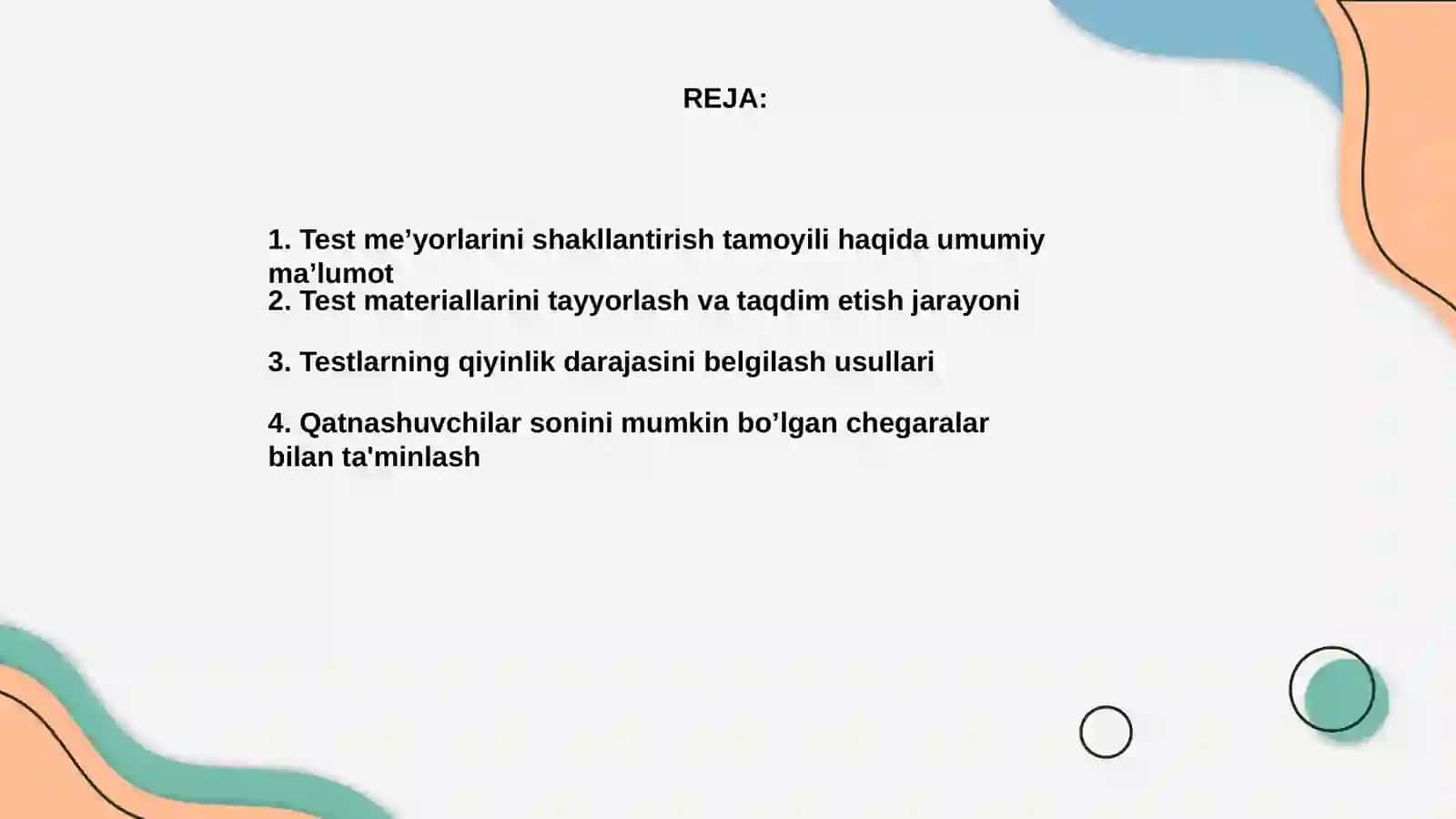 Test meʼyorlarini shakllantirish tamoyili boʻyicha tavsif 2