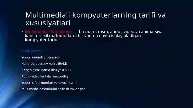Multimediali kompyuterlar va ularning asosiy va atrof qurilmalari 2