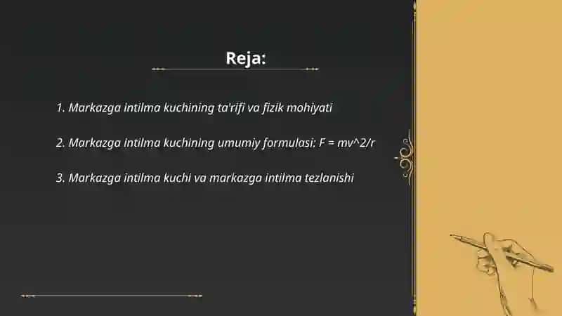 Markazga intilma kuchni aniqlash 2