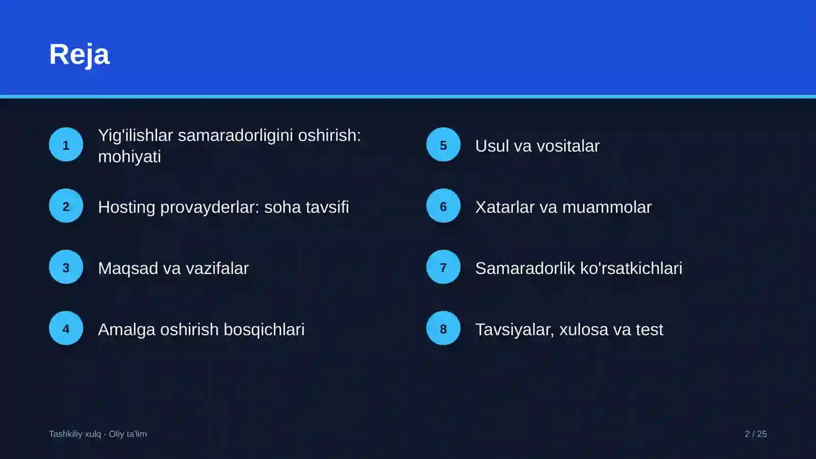 Hosting provayderlarida yig'ilishlar samaradorligini oshirish 2