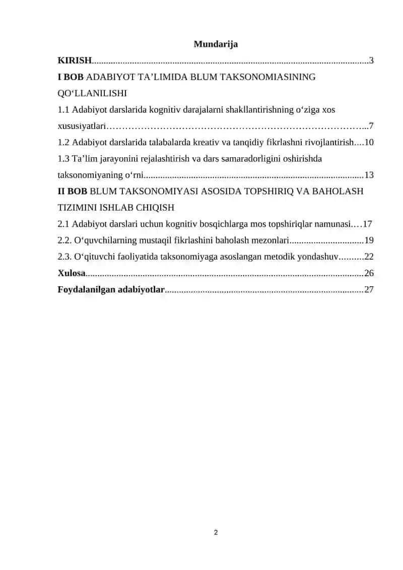 Blum taksonomiyasi va uning adabiyot o‘qitishdagi ahamiyati 2