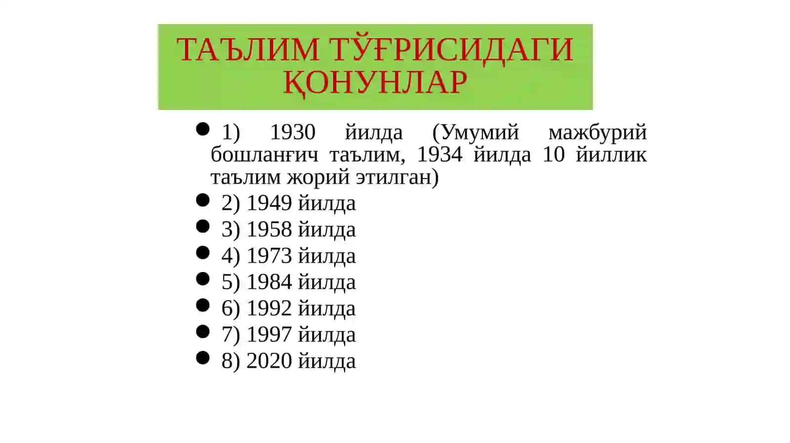O‘zbekiston Respublikasi ta‘lim sohasidagi amalga oshirilgan islohotlar 2