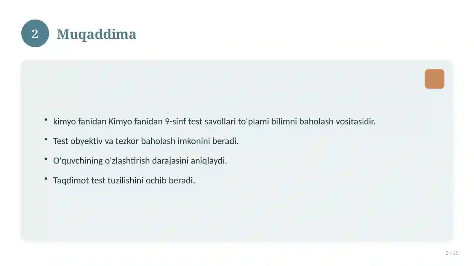 Kimyo fanidan 9-sinf test savollari to'plami 2