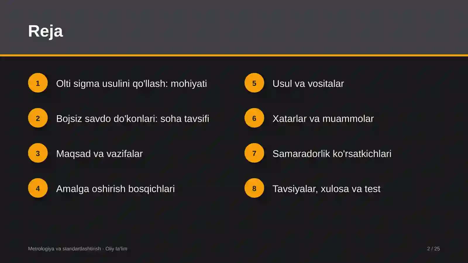 Bojsiz savdo do'konlarida olti sigma usulini qo'llash 2