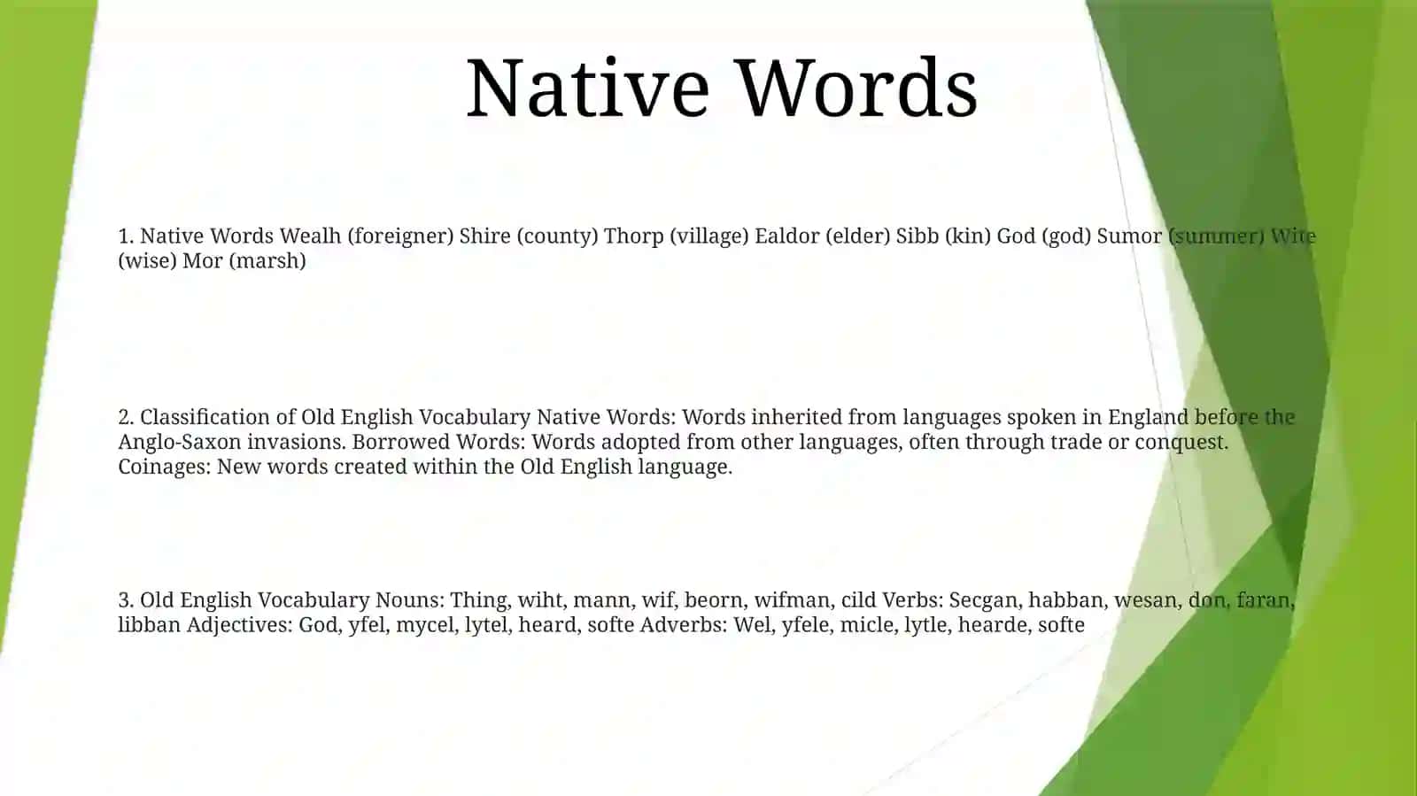 Classification Of Old English Vocabulary 2