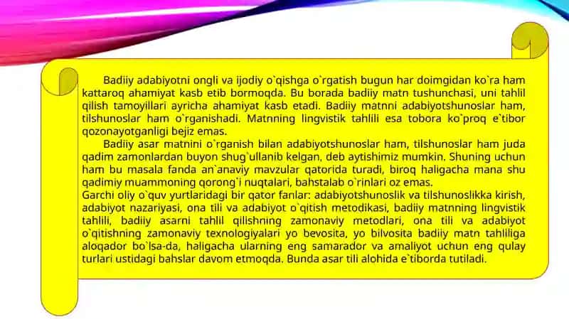 Badiiy asar tilini o‘rganish muammolari 2