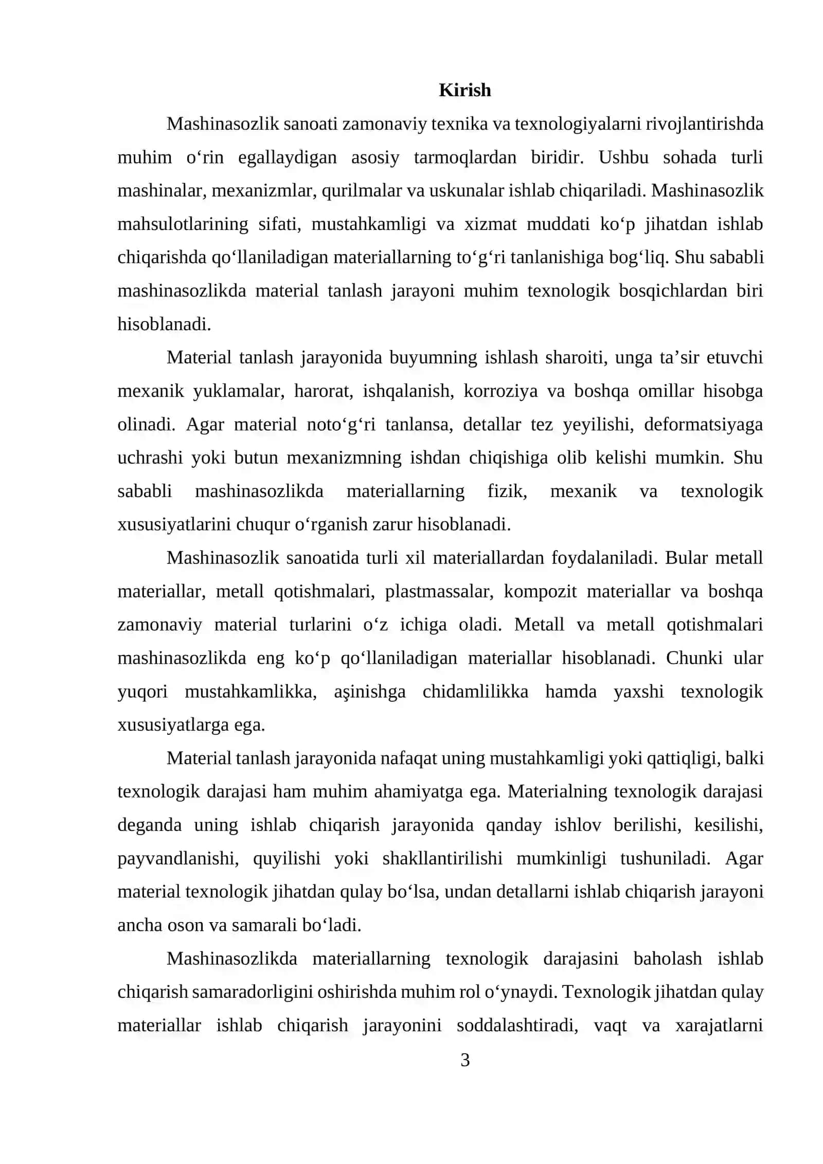 MASHINASOZLIKDA MATERIAL TANLASH VA TEXNOLOGIK DARAJASINI BAXOLASH 2
