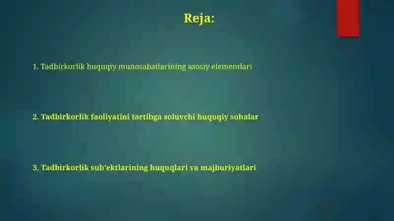 Tadbirkorlik huquqiy munosabatlari 2
