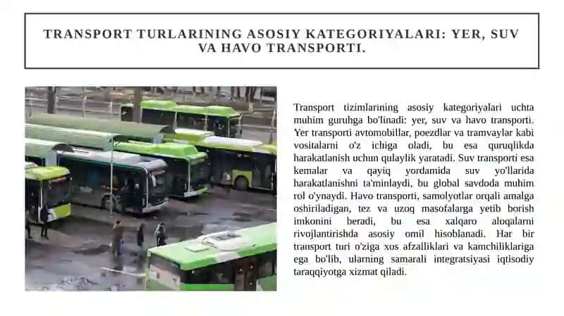 Transport tizimlarining tasnifi. 2