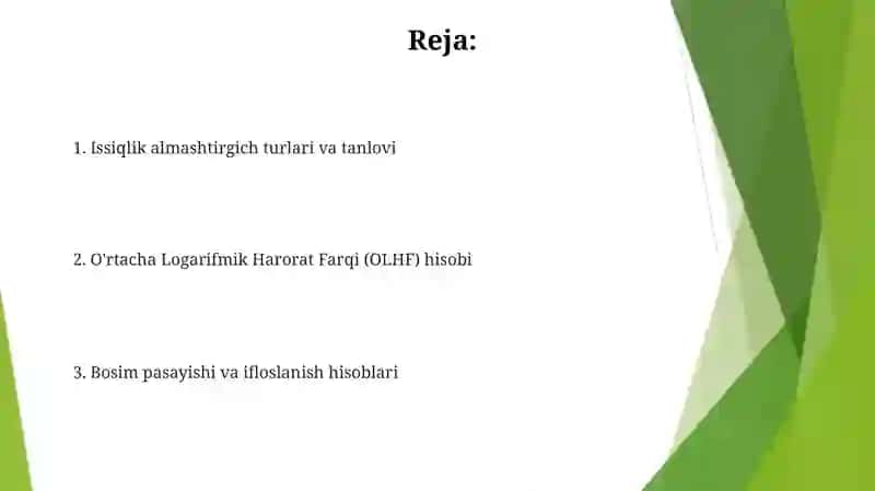 Issiqlik almashinish qurilmalari va isobi 2
