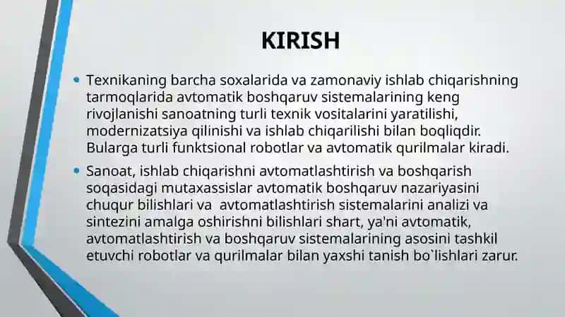 MEHANIK ISHLOV BERISH RABOTATEXNIK KOMPLEKSLARI 2