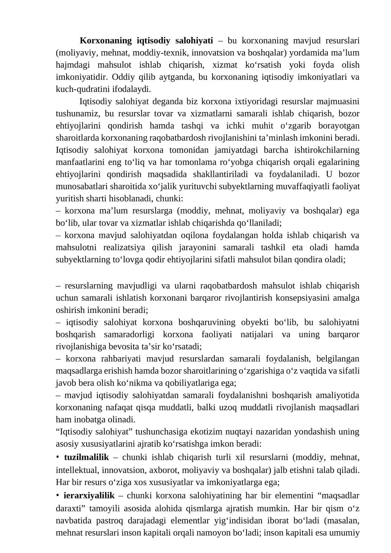 KORXONANING IQTISODIY SALOHIYATI TAHLILI 2