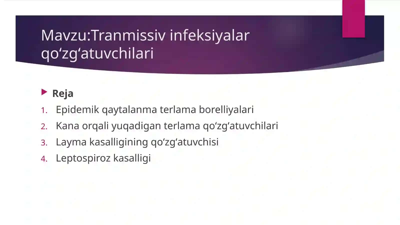 Tranmissiv infeksiyalar qoʻzgʻatuvchilari 2