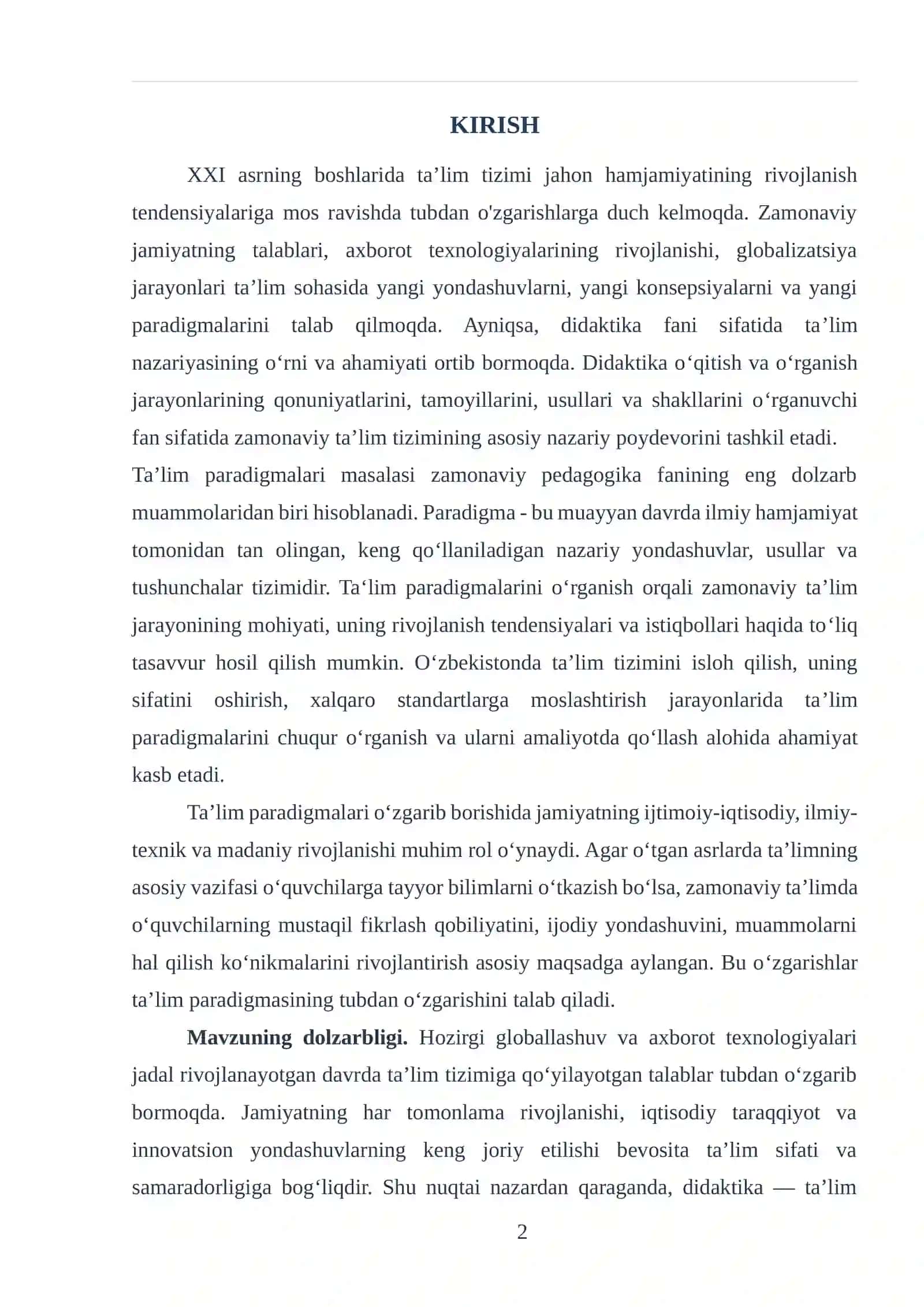 Didaktika ta’lim nazariyasi sifatida. Ta’lim paradigmalari 2