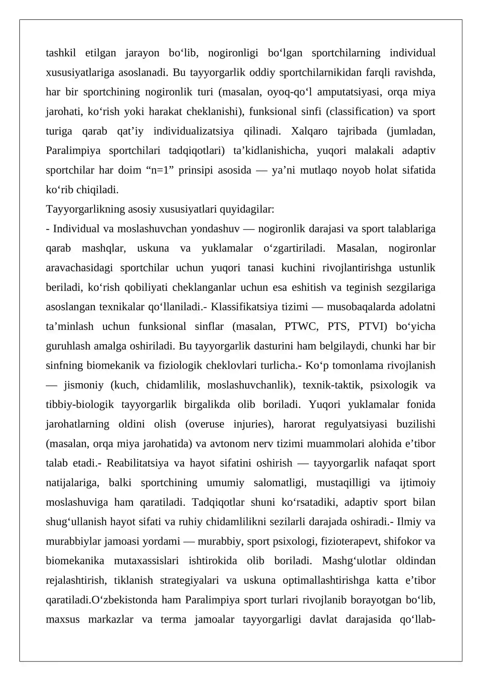 Yuqori malakali adaptiv sportchilarni tayyorgarlik xususiyati 2