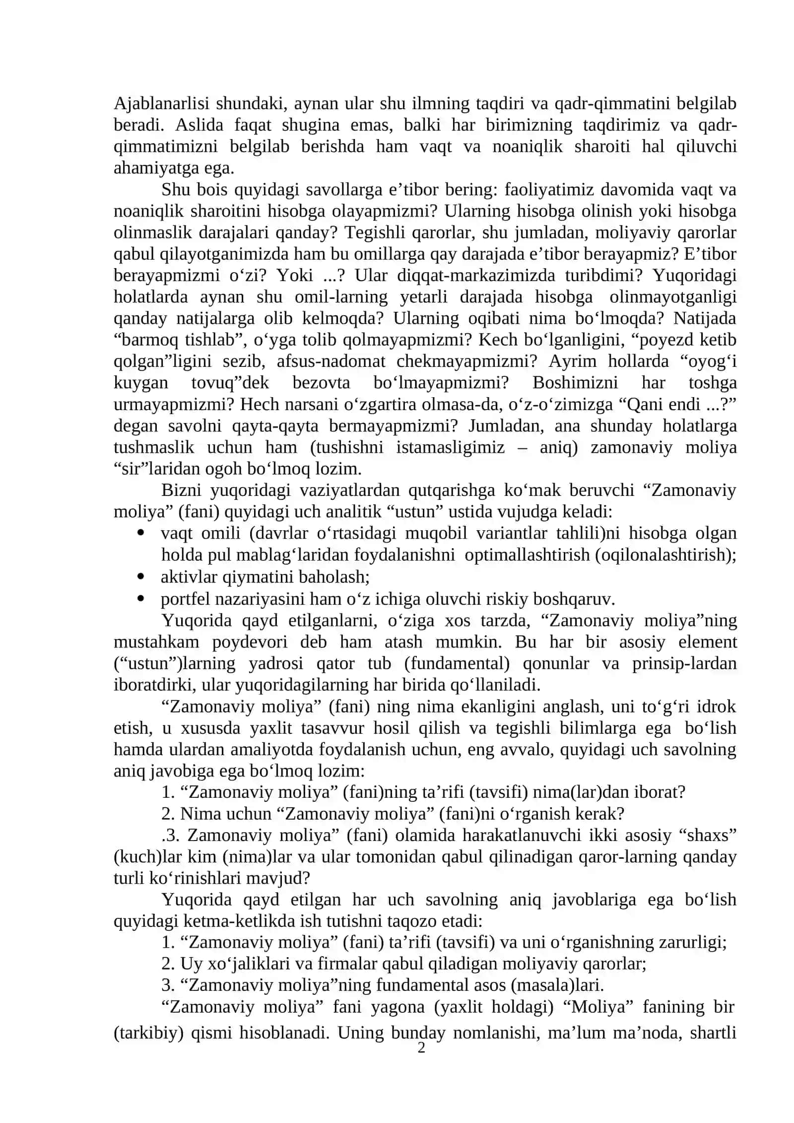 ZAMONAVIY MOLIYANING NAZARIY ASOSLARI 2