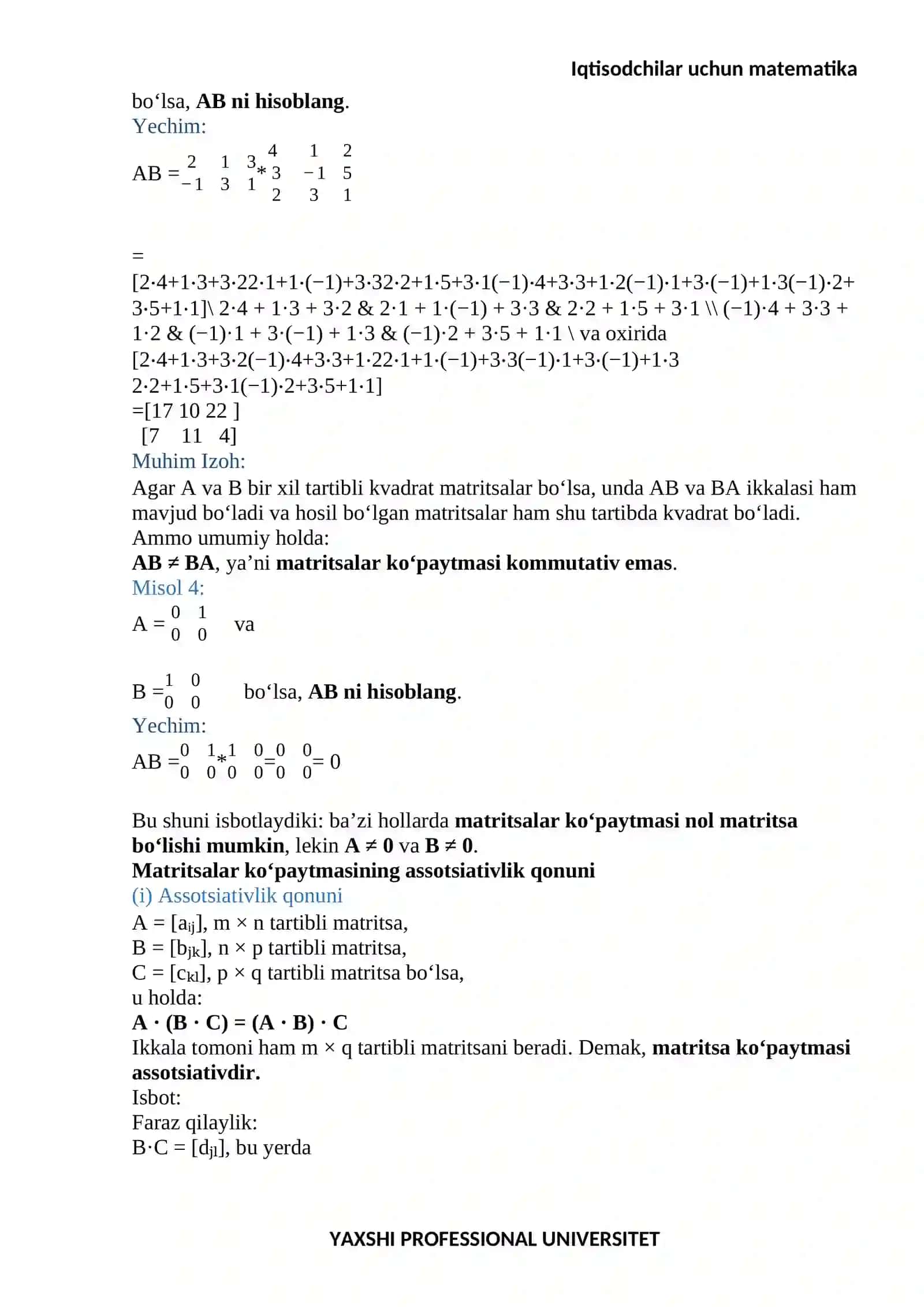 Iqtisodchilar uchun matematika 2