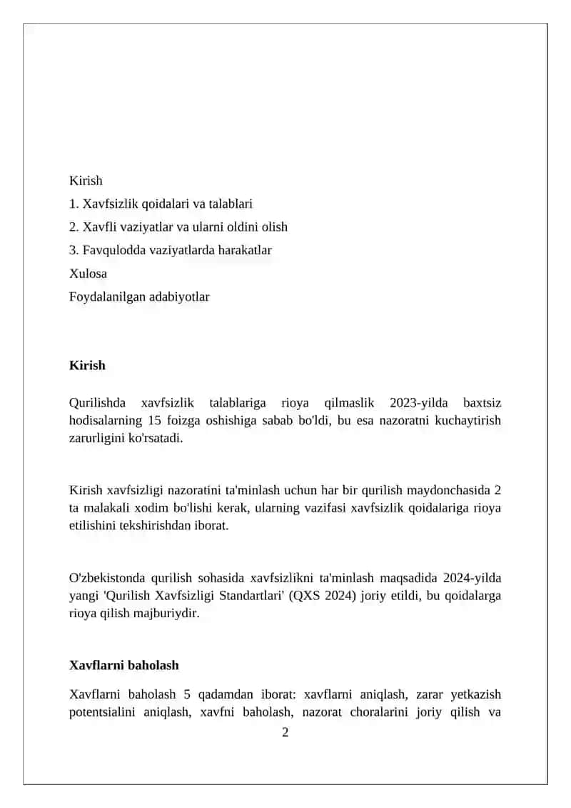 Qurilishda mexnat xavfsizligi 2