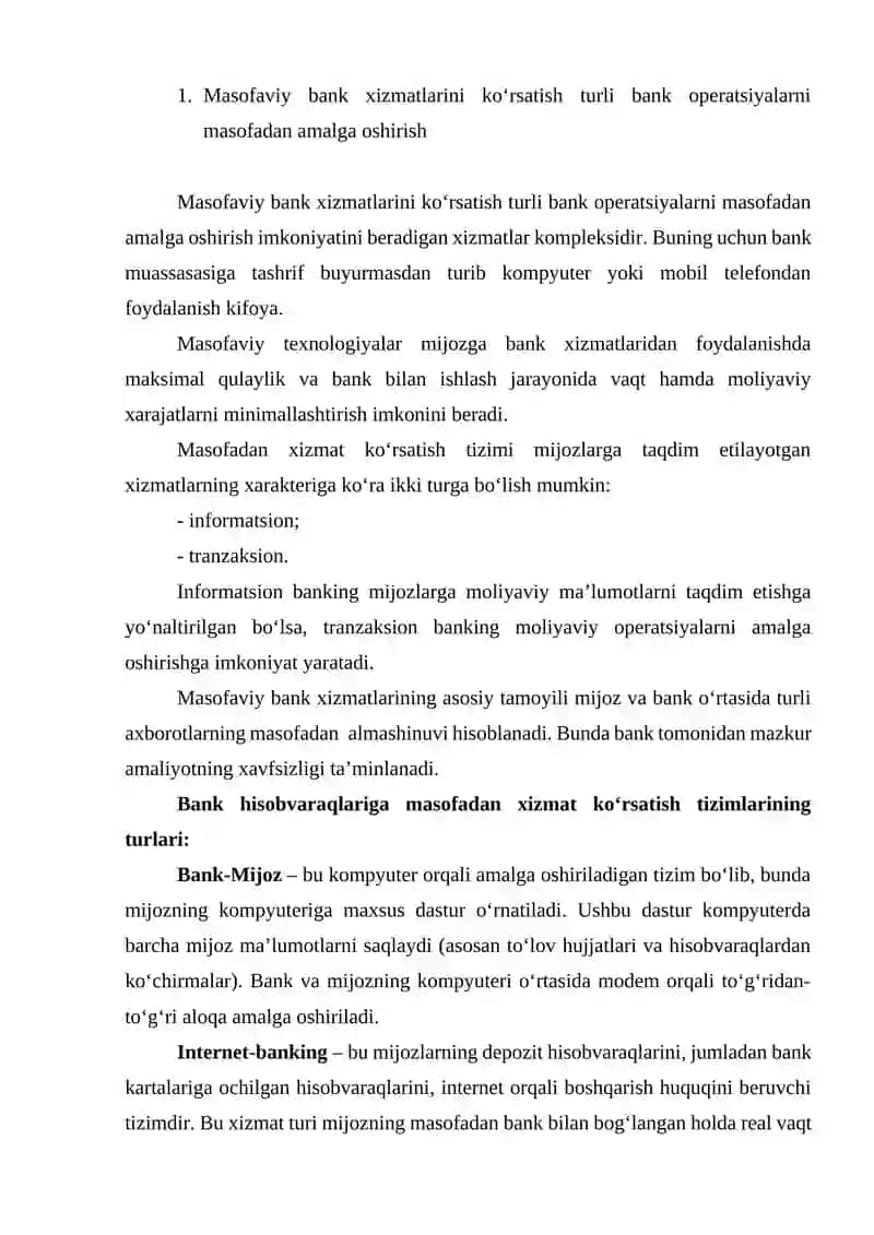 Masofaviy Bank Xizmatlari 2