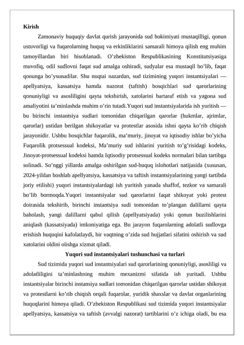 Yuqori sud instantsiyalarida ish yuritish 2
