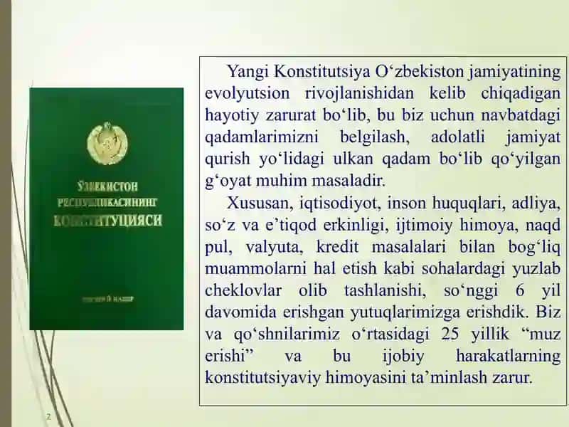 O‘ZBEKISTON RESPUBLIKASI KONSTITUSIYASINING YANGI TAHRIRI 2