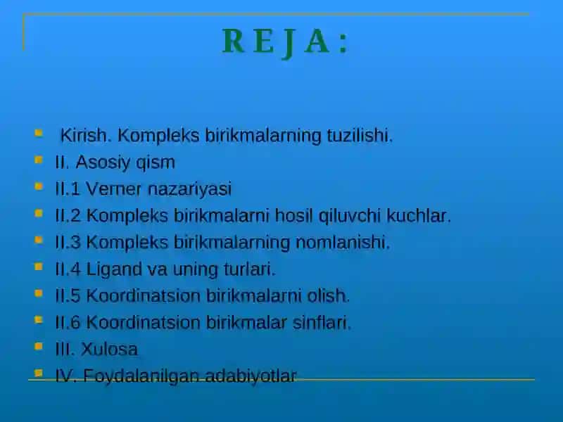 Kompleks birikmalarning izomeriyasi va ishlatilishi. 2