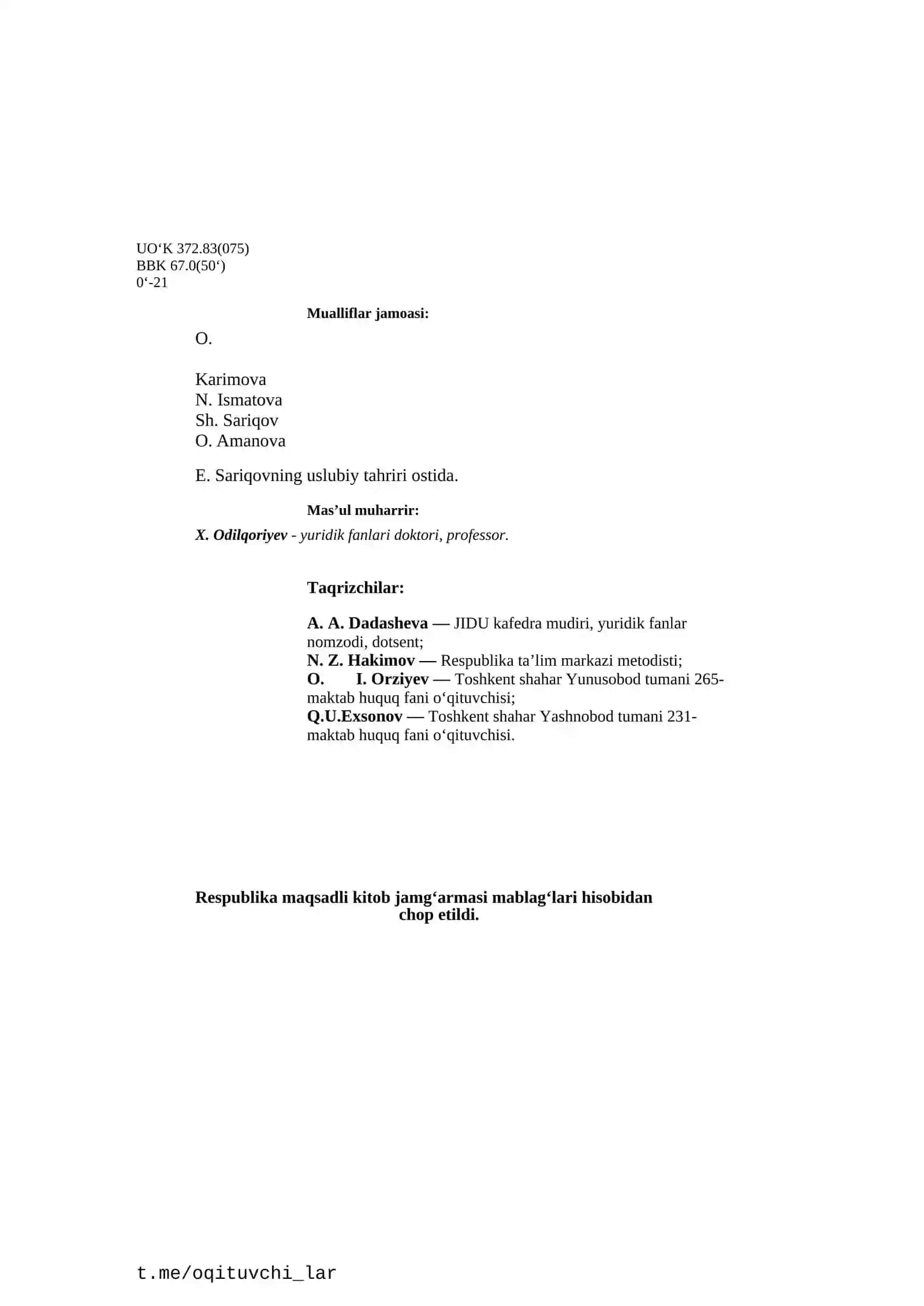 O‘ZBEKISTON DAVLATI VA HUQUQI ASOSLARI 2