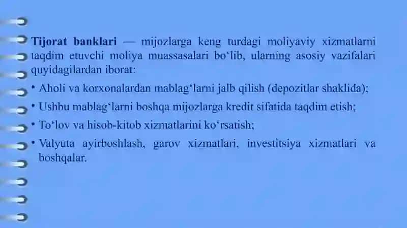 Tijoratbanklarida depozit va kredit xizmatlari 2