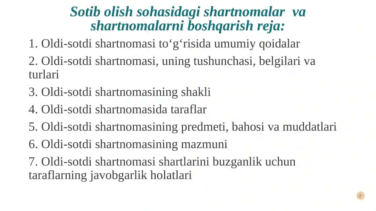 Sotib olish sohasidagi shartnomalar 2