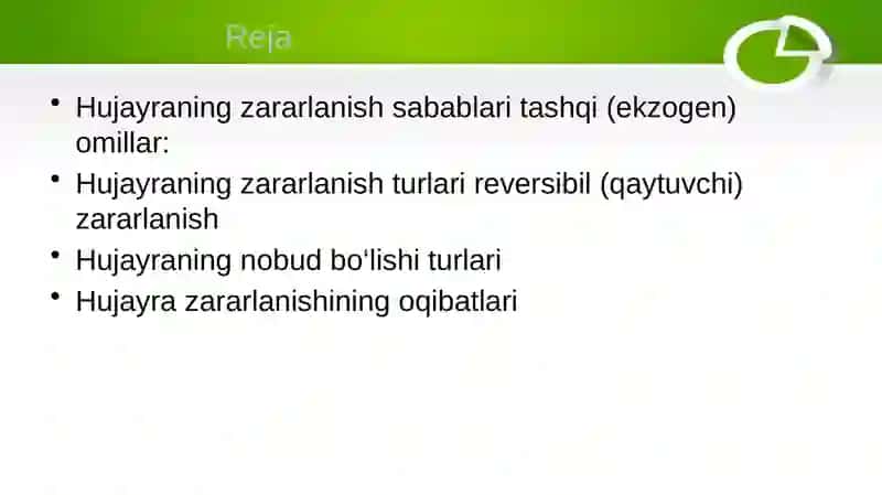 Hujayraning Zararlanishi va Nobud Bo'lishi 2